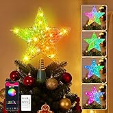 Christmas Tree Star Topper, LED Tree Decorations, UL Certified Colorful Star Tree Topper Lights for Home Garden USB Plug in Xmas Tree New Year Holiday, APP and Remote Control, DIY Dimmer(Gold)