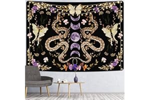 Uspring Snake Tapestry Floral Plants Wall Tapestry Moon Phase Tapestries Boho Mandala Tapestry Wall Hanging Large Butterfly Tapestry for Bedroom Aesthetic, Black Purple (51.2 x 59.1 inches)