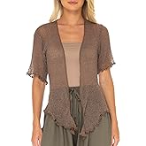 SHU-SHI Short Sleeve Cardigan Sheer Dress Shrug Tie Front Summer Sweater Lightweight Knit