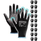 PACIFIC PPE 18 Pairs Work Gloves, PU Coated Seamless Knit Gloves, Touchscreen Safety Gloves with Grip, Ideal for General Duty Work, Men and Women, Black, Small