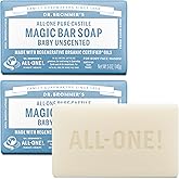 Dr. Bronner’s - Pure-Castile Bar Soap (Baby Unscented, 140g, 2-pack) - Made with Organic Oils, For Face, Body, Hair, Gentle f