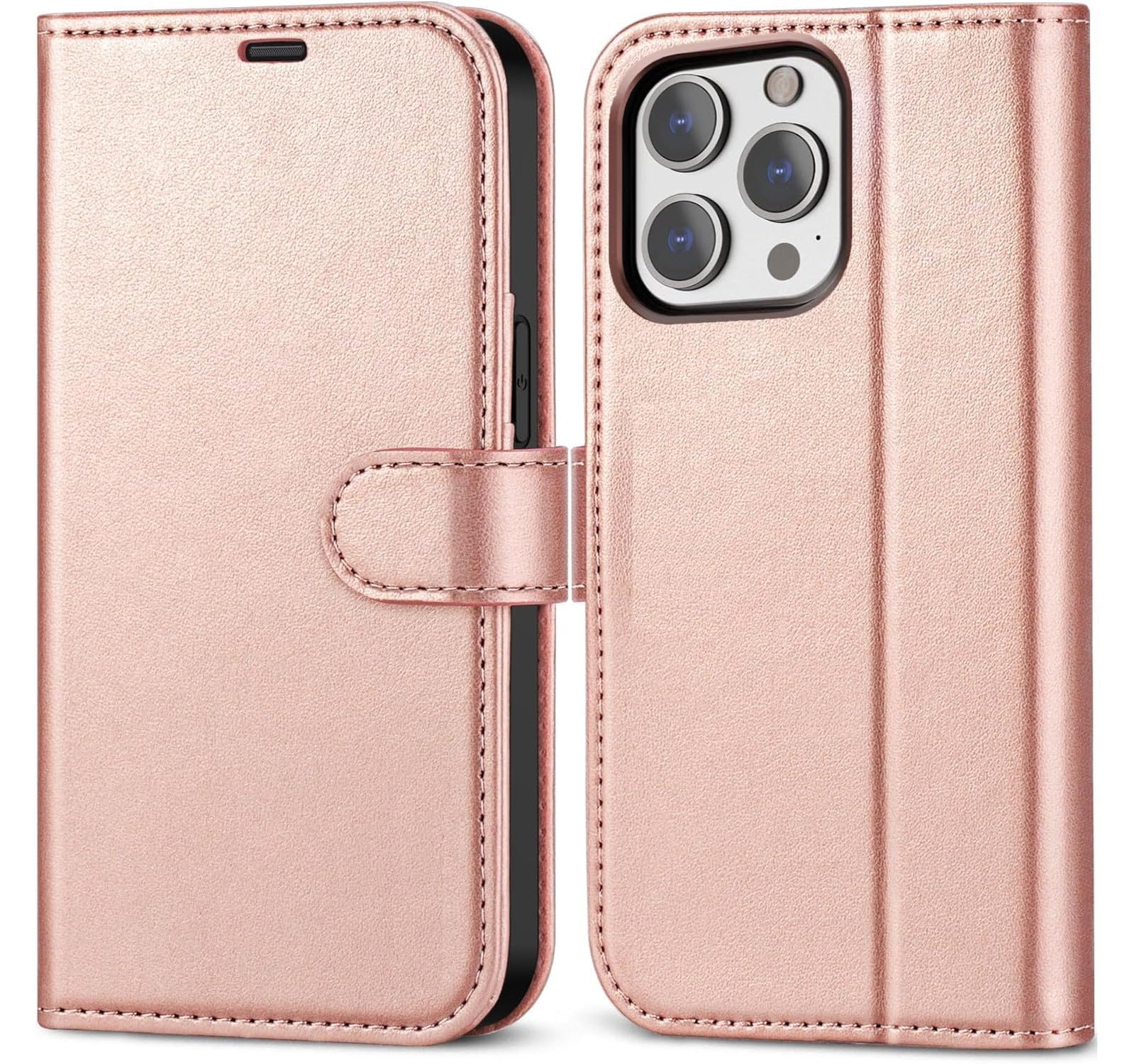 NWNK13 For iPhone 15 Pro Case Leather Wallet Book Flip Stand View Phone Cover with Card Holder Slots Compatible with iPhone 15 Pro [ 6.1 inch ] (Rose Gold) — image 1