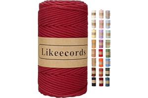 Likeecords Braided Macrame Cotton Cord 3mm x 109yards,Dark Red Macrame Rope, 100% Natural Cotton Rope Macrame String,Colorful Cotton Craft Cord for Bag,Wall Hanging, Plant Hangers, Crafts, Knitting