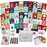 Dessie 100 Unique Modern Christmas Cards with Envelopes and Matching Sealing Stickers. Happy Holiday Cards with Short Greetings Inside. Bulk Christmas Cards Boxed with Envelopes