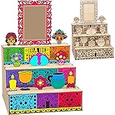 Wonderjune Dia De Los Muertos Decoration Dia De Los Muertos Ofrenda Altar Kit Wooden Day of The Dead Shadow Box Remembrance Picture Frame for Day of The Dead Home Kitchen Room Decoration(Novelty)