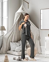 Rnxrbb 3 Piece Postpartum Nursing Pajamas Set