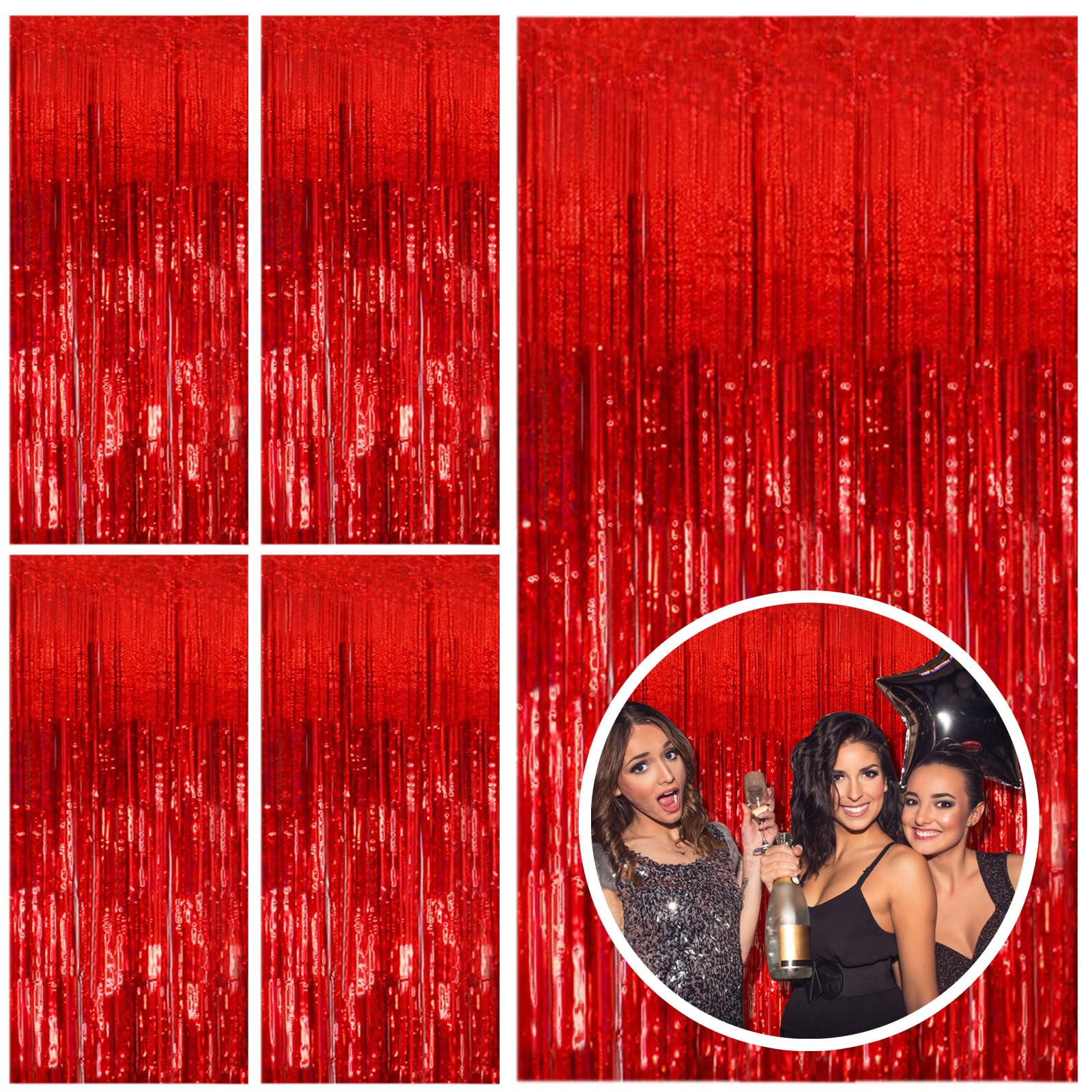 Photo 1 of 5 Pack Red Streamers Party Backdrop Christmas Decorations Foil Fringe Backdrop Curtains Carnival Casino Theme Birthday New Year Holiday Celebration Bachelorette Party Decorations SuppliesLPNPMEY7188136
