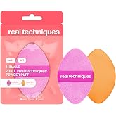 Real Techniques Miracle 2-In-1 Powder Puff, 1 Count | Set and smooth makeup with a makeup puff for liquid and cream, dual-sided sponge with precision tip