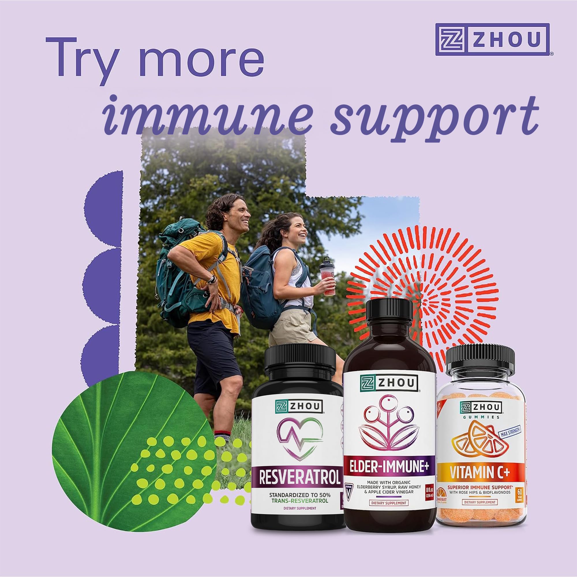 Zhou Elder-Mune Elderberry Gummies - Elderberry Vitamin C and Zinc, Daily Immune Support Supplemenet for Women & Men, Chewable Natural Black Elderberry for Adults & Children 4 & Up - 60 Gummies