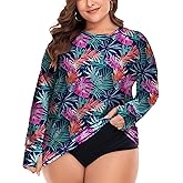 FOREYOND Plus Size Rash Guard Shirts for Women Long Sleeves UPF 50+ Sun Protection Loose Fit Swimming Tops Swimwear