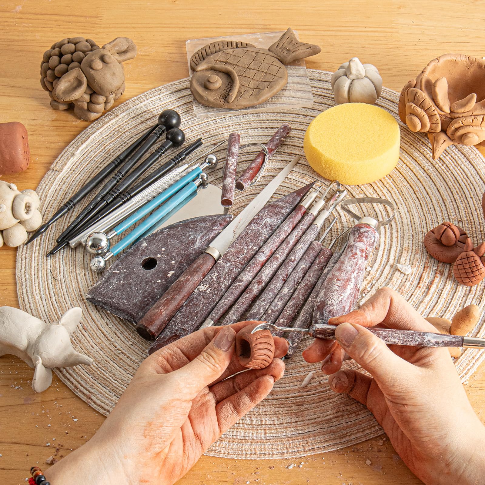 23PCS Clay Tools Sculpting, Ceramic & Pottery Modeling Tool, Ceramics Tools Set, Polymer Tools Kit, Air Dry Clay Tools for Carving, Molding, Pottery Wheel, Crafting Supplies, Pros, Beginners, Adults