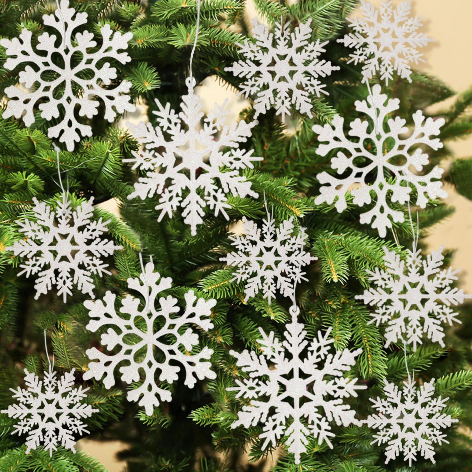 Photo 1 of 36pcs Snowflakes-Christmas Tree Decorations, Snowflake Ornaments for Tree, Plastic Glitter White Snow Flakes Ornaments, Christmas Indoor Winter Wonderland Decor