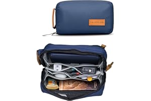 TRIPPED Travel Gear Tech Bag Organizer - Small Electronics Organizer Pouch for Travel - Premium Travel Case with Leather Accents - Mesh Pocket for Cables, Cords and Chargers (Navy)