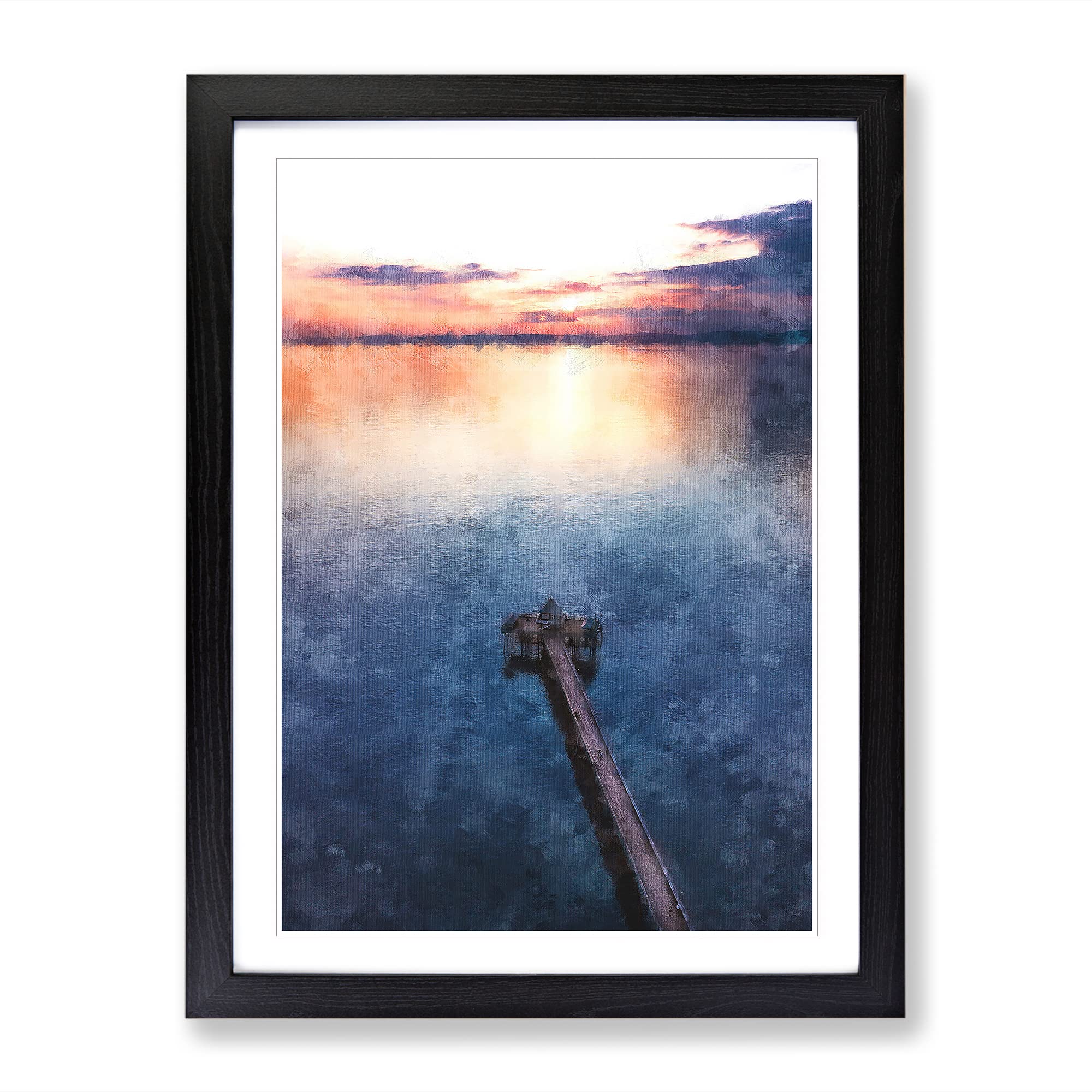 Clevedon Pier In Bristol Painting Modern Framed Wall Art Print, Ready to Hang Picture for Living Room Bedroom Home Office Décor, Black A4 (34 x 25 cm)