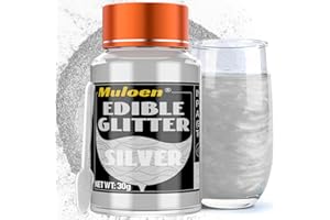 MULOEN Silver Edible Glitter - 30 Grams 100% Edible Glitter for Drinks, Cake Decorating Supplies, Cookie Decorating Supplies, Strawberries, Cookie, Cocktails, Chocolate, etc. Luster Dust Edible