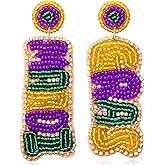 Mardi Gras Earrings Beaded Mask Letter MARDI GRAS Dangle Earrings for Women Crown Carnival Drop Earrings Holiday Jewelry Gifts