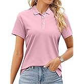 SMENG Women's Polo Shirts Cotton Pique Short Sleeve Collared 3 Button Summer Tops Work,Casual,Golf Shirt