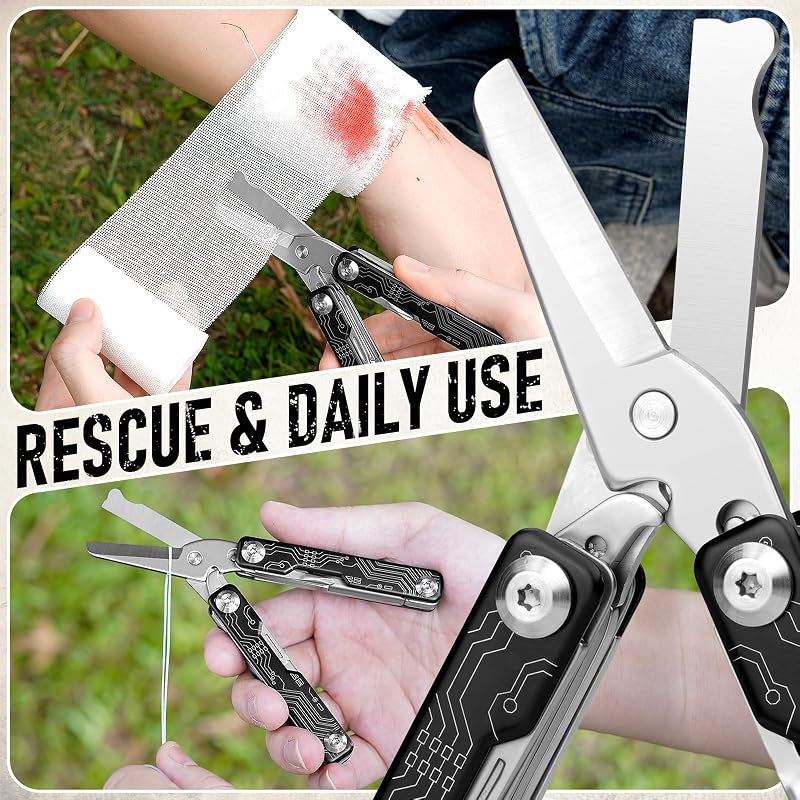 Multitool, Multi Tool de Poche EDC, Ciseaux Multifonctions avec Brise-vitre, Outil Multifonction pour Urgences et l'usage Quotidien, Idée Cadeau Homme, Gadgets EDC, Cadeau Noel Homme - Noir