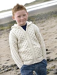 Aran Crafts Kid's Irish Cable Knitted Hooded Zip