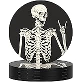 Nipichsha Coasters for Drinks, Set of 6 Cute Absorbent Rubber Drink Coasters for Cup with Non Slip Backing, Kitchen Home Decor Housewarming Gift, Round 4 in, Skull