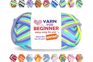 JOYTAG 50g Rainbow Beginner Crochet Yarn for Crocheting and Knitting Multicolor Cotton Crochet Yarn for Beginners with Easy-to-See Stitches Cotton-Nylon Blend Easy Yarn for Beginners(Neon Green Blue)