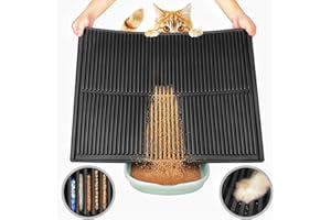 PetNova Easy Clean Litter Mat: Grooved Design Large Litter Trapping Mat Easy to Clean – Urineproof Surface Cat Box Rug with Raised Edges for Cats with Urinary Issues (Black, 31”x24”)