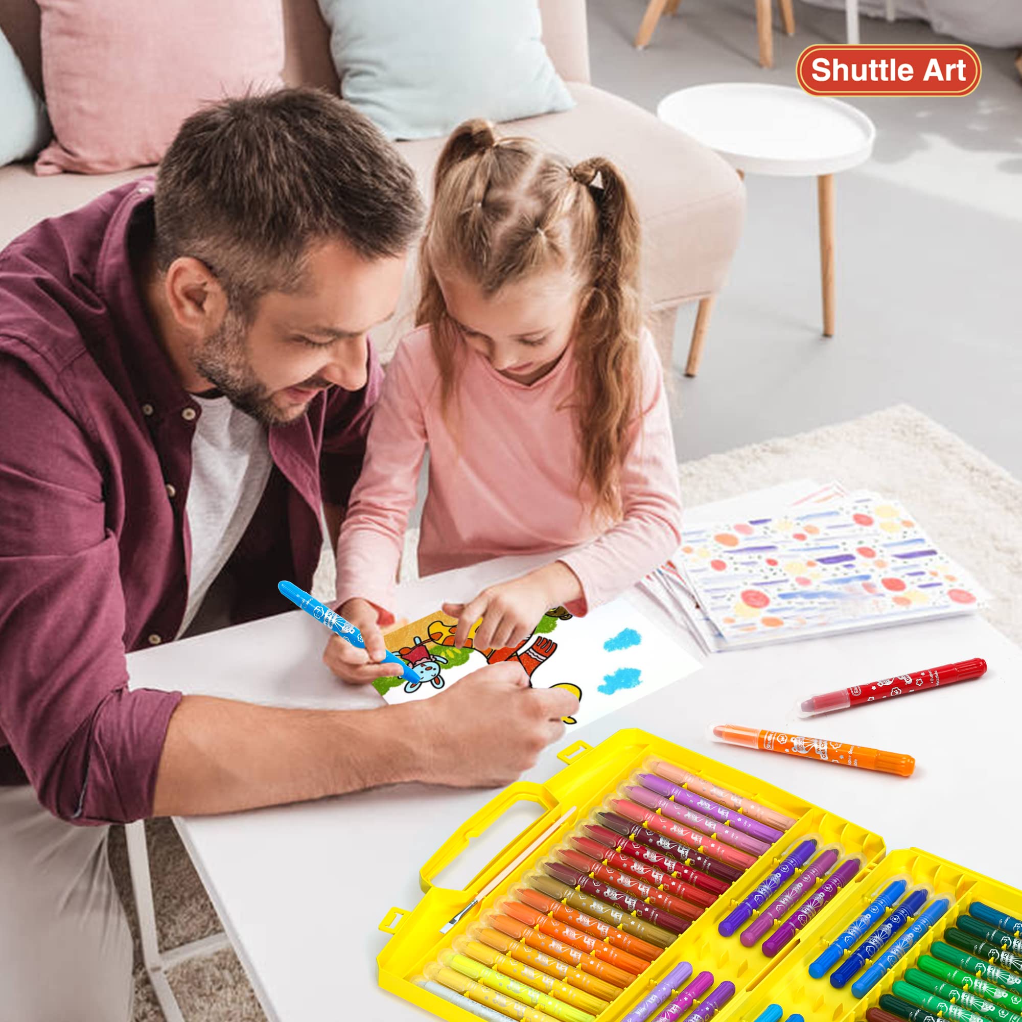 48 Colors Gel Crayons for Toddlers, Shuttle Art Non-Toxic Twistable Crayons Set with 1 Brush and Foldable Case for Kids Children Coloring, Crayon-Pastel-Watercolor Effect, Ideal for Window Paper Glass