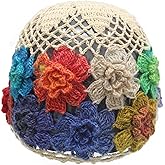ZLYC Women Cotton Crochet Skull Cap Handmade Knit Cutout Floral Beanie Hat