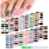 Maitys 224 Pcs Nail Wraps Self Adhesive Strips,Fresh Floral Series | 16 Sheets Full Wrap for Girls, With Nail File, Easy DIY Manicure Holiday, Multiple Floral Stripe Patterns, No Dry Time