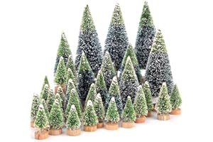 LOVEINUSA 40Pcs Mini Sisal Snow Frost Bottle Brush Trees in 5 Sizes for Christmas DIY Home Decoration and Tabletops