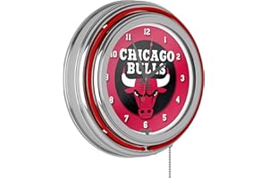 TRADEMARK GLOBAL Chicago Bulls NBA Chrome Double Ring Neon Clock