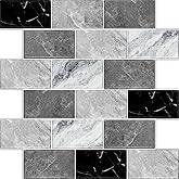 BSABSAQAA 10 Sheets Peel and Stick Backsplash for Kitchen 12"X12" Back Splash Adhesive Subway Wall Tile Sticker for Bathroom on Renter Friendlyn Marble