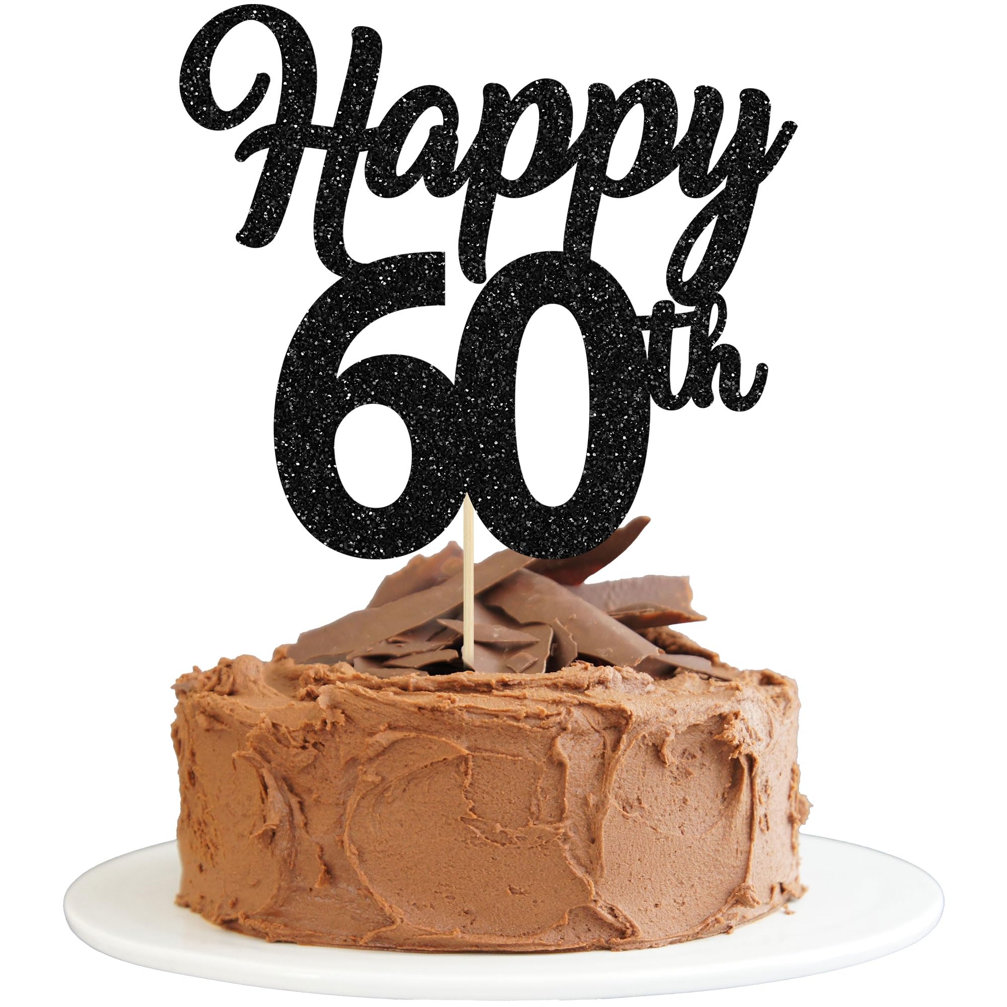 3Pcs Happy 60th Cake Topper Black Glitter Number 60 Sixty Birthday Cake Pick Decorations for Cheers to 60 Years Old 60th Birthday Wedding Anniversary Party Supplies