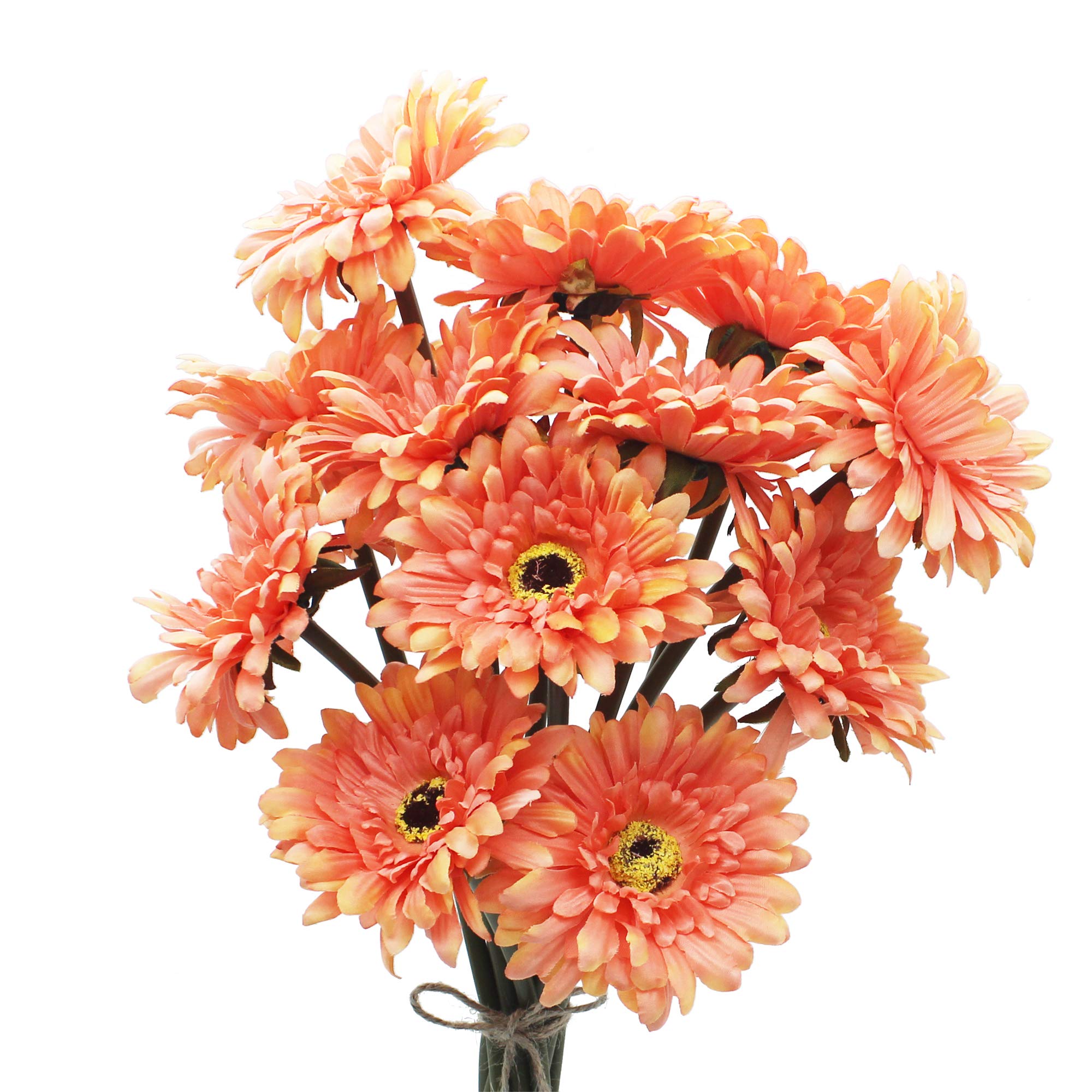 HASWITDA 12PCS Artificial Gerbera Flower Single Stem Bloom Bouquet Plastic Silk Fake Decorative Flora Outdoor Indoor Home Garden Office Hotel Wedding Party Orange
