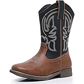 Blikcon Kids Cowboy Boots for Boys & Girls Embroidered Square Toe Cowgirls Western Rodeo Boots with Side Zipper for Toddler & Little Kid & Big Kid