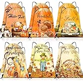 Abbylike 12 Pcs Thanksgiving Drawstring Backpack Drawstring Bag Maple Leaf Turkey Fall Gift Bag for Candy Grocery