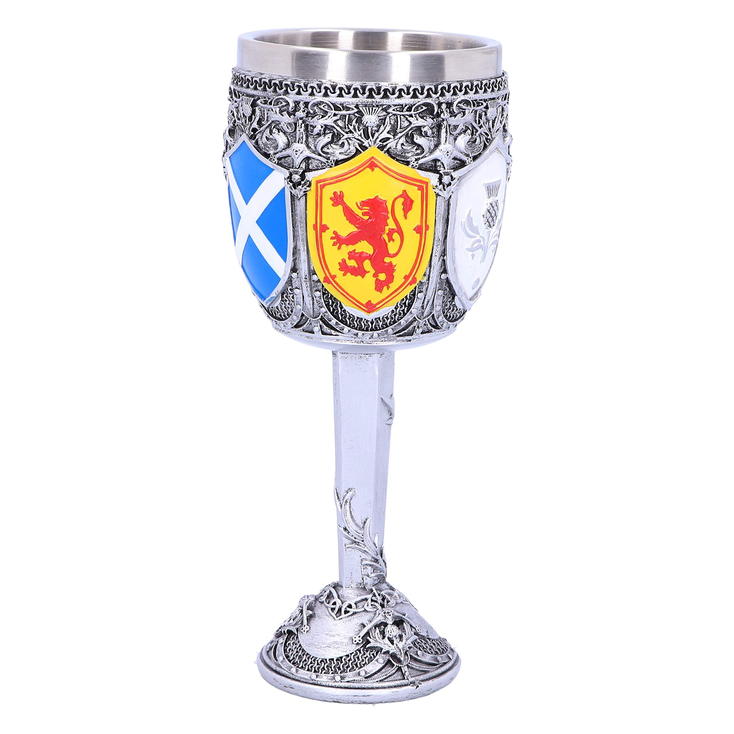 Nemesis Now B4697P9 Goblet of The Brave Scottish Shield Chalice 17cm, Resin w. Stainless Steel, Silver,White