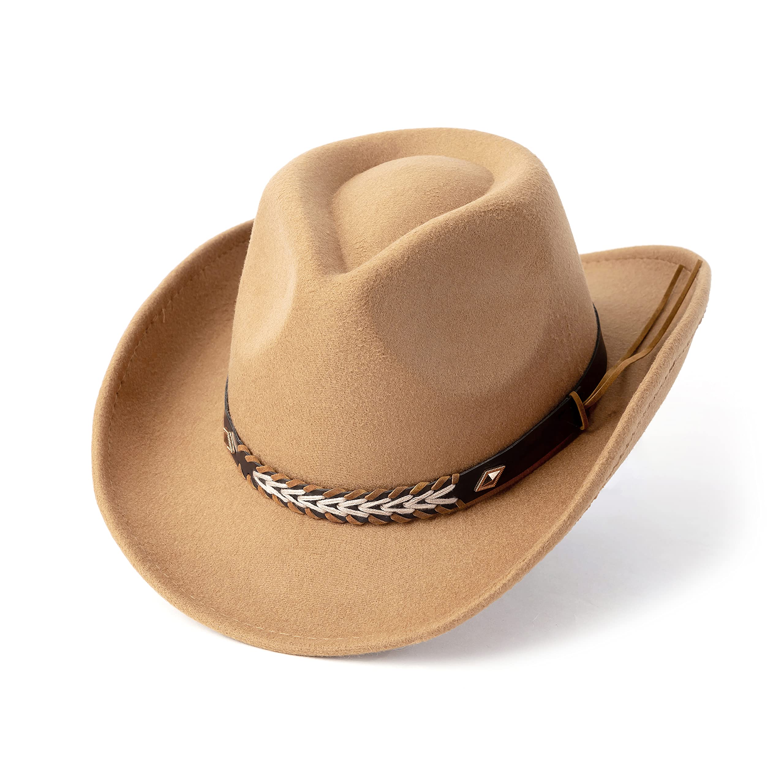 Photo 1 of Gossifan Western Cowboy & Cowgirl Hat Felt Wide Brim Women Men Fedora Hats-Camel