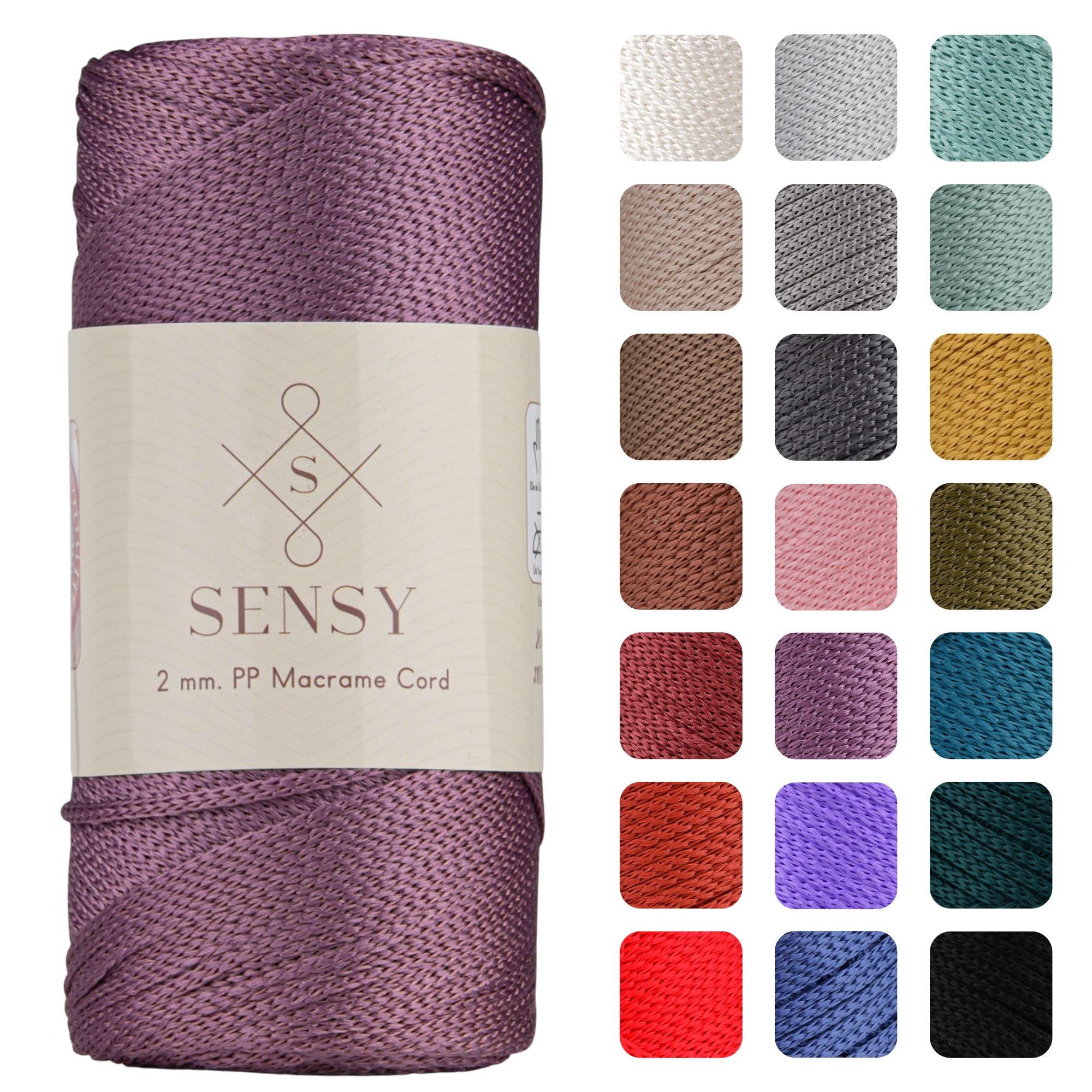 Sensy Premium 2mm 251 Yards Polyester Rope 100% Polypropylene Cord Macrame Cord 2mm Crochet Bag Cord Macrame Rope Crochet Thread Gift for Knitter (Plum) — image 1