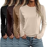 Neer 4 Pack Women's Long Sleeve Shirts with Thumb Holes, Crew Neck Loose Tops Tunic Cotton Blend Casual Y2k Fall Tees