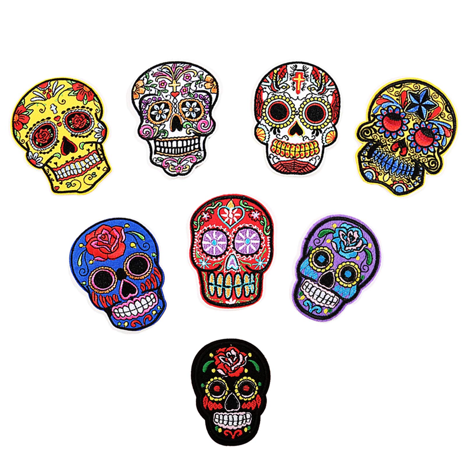 8Iron on Patches for Clothing Skull Sew on Patches Embroidery Applique Patch Sticker Punk Rock Patches Fabric Repair Patch Clothing for Hat Jacket Jeans Shoes Backpack T Shirt DIY Craft Sewing Project