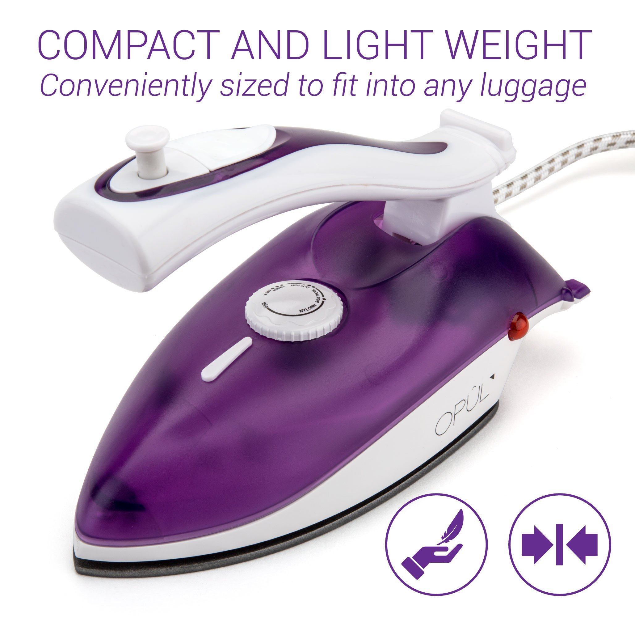 Mini Fer à Repasser de Voyage, Fer à Vapeur de Voyage, Mini fer, Portable, Ergonomique, Plaque non Collante, Sûr et Compact pour Voyage par Opul