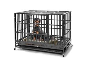 BLIGHTOR Upgrade 48 Inch Heavy Duty Indestructible XL Dog Crate Steel Escape Proof, Indoor Double Door High Anxiety Cage, Kennel with Wheels, Removable Tray, Extra Large XXL