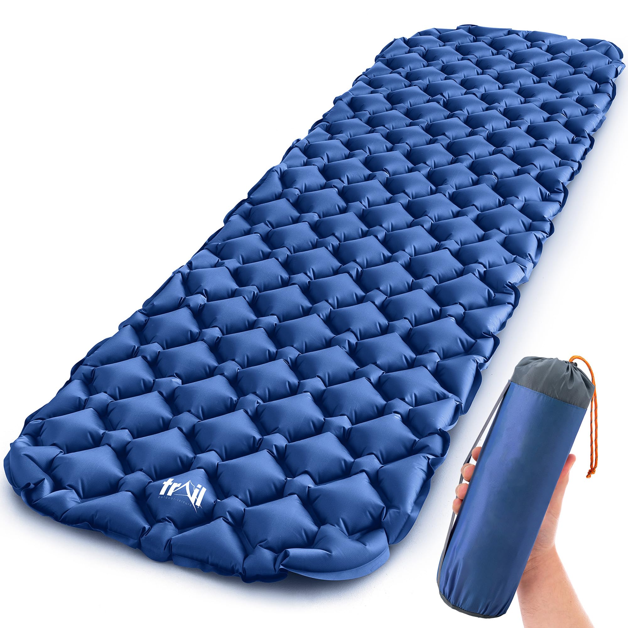 Lightweight Sleeping Mat, Ultra Light Inflatable Camping Pad, Outdoor Hiking Backpacking Festival Air Mattress, Waterproof TPU, 190cm x 56cm x 5.5cm, 520g (Blue)
