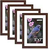 FIXSMITH 5x7 Picture Frame Bulk-4 Pack, Photo Frame with HD Plexiglass, Display Pictures 4x6 with Mat or 5x7 Without Mat, Brown Picture Frames Collage Wall Decor, Wall & Tabletop Picture Frames