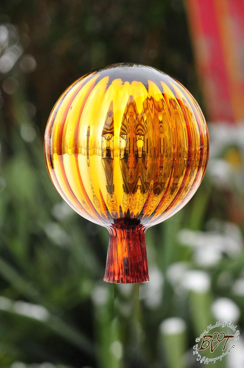 Gartenkugel ca. 18 cm XXL Form Kugel, klassische Kugelform handgefertigt gold Rosenkugel gartenkugeln, Sonnenfänger-Kugel, Sonnenfänger-Scheibe, Sonnenfängerscheiben, Gartendeko FROSTSICHER, lichtb