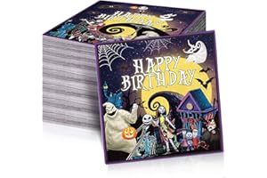 HIGZYOVN 48Pcs Nightmare Before Christmas Birthday Decorations Paper Napkins Nightmare Before Christmas Party Supplies for Jack Skellington Birthday Decorations Halloween Birthday Party Decor