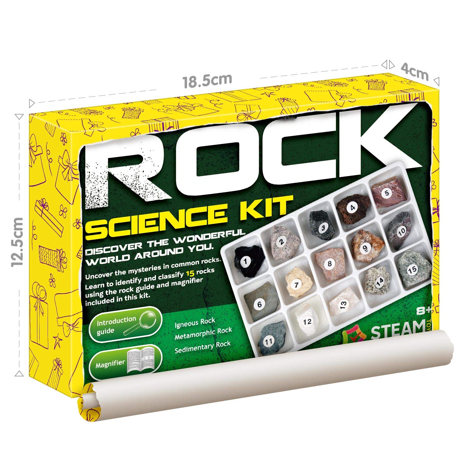 XXTOYS Rock & Stone Collection 15 PCS with Collector Box, STEM Toy Science Kit Geology Mineral Specimens Gift Presents for Kid Geologists