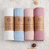 Meracorallo Lot de 4 couvertures d'emmaillotage en mousseline douce et soyeuse pour filles et garçons, 30 % coton + 70 % bamb