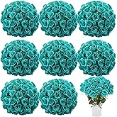 Hoteam 72 Heads Teal Artificial Flowers Turquoise Rose 6 Bouquet Wedding Decoration Faux Flower Arrangement Bouquet with Stem Bridal Shower Gift Floral Centerpiece for Tables